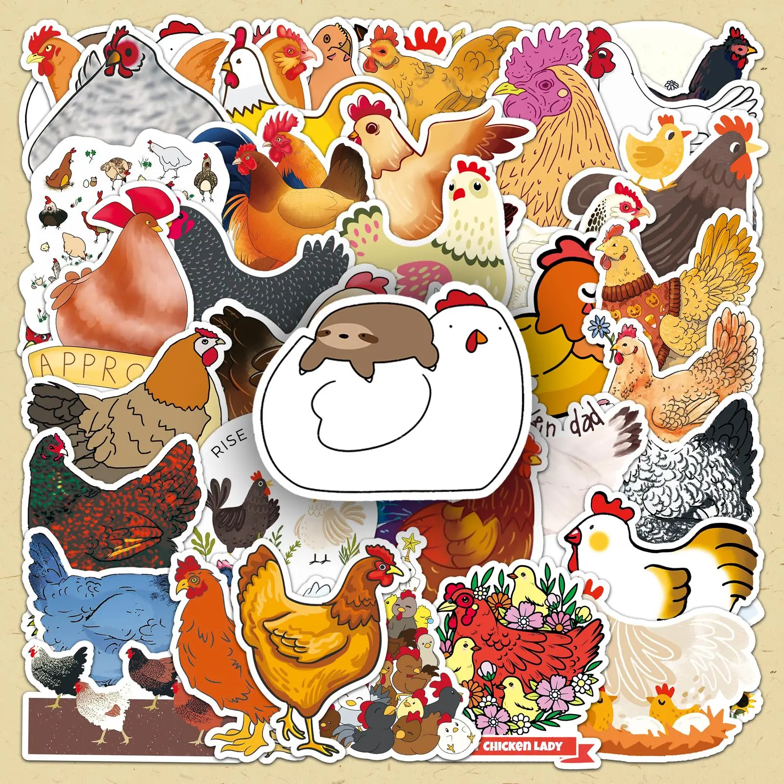 Cartoon Chicken Pattern Sticker, 100pcs/set Cute Decorative Sticker, DIY Decals for Water Bottle, Laptop, Phone Case, Scrapbooking, Journal Making
