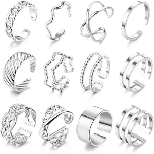 YADOCA 12/17PCS Knuckle Rings For Women Silver Gold Tone Stainless Steel Midi Rings Set Simple Stackable Finger Rings Adjustable Open Stacking Plain Band Rings