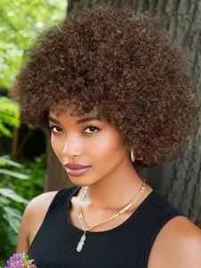 Women's Afro Kinky Curly Wig, Real Hair Wigs, Human Hair Natural Look, Perfect for Daily Wear & Special Occasions