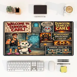 Dungeon Crawler Cat Gaming Desk Mat, Funny Fantasy RPG Mouse Pad, Princess Donut Inspired Desk Decor for Book Lovers, Streamers and LitRPG Fans