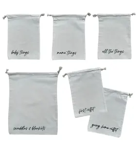 Lucky Love Hospital Bags For Labor and Delivery, Diaper Bag Organizing Pouches and Hospital Bag Essentials For Mom (Cream Canvas Drawstring Hospital Pouches)