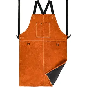 Leather Welding Work Apron - Heat Resistant & Flame Resistant Bib Apron, Flame Retardant Heavy Duty BBQ Apron torch high output gifts for husbands accessories self igniter combo iron tip pc soldering reflow wire mig magnetic ground clamp solar mask Tool