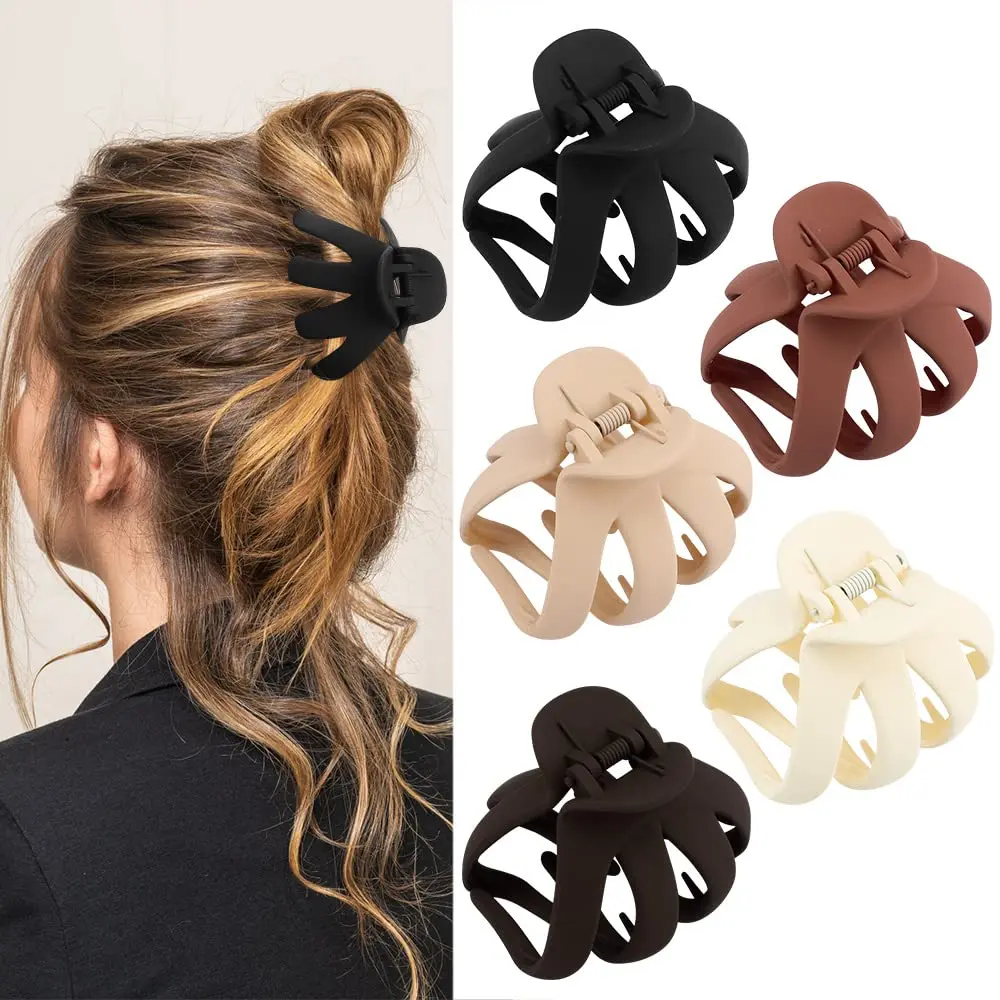 EyeconicFinds Hair Clips, 5Pcs Octopus Matte Hair Claws for Women, Large 3.15" Hair Clips for Thick Hair, Non-slip Jaw Clips, Hair Accessories