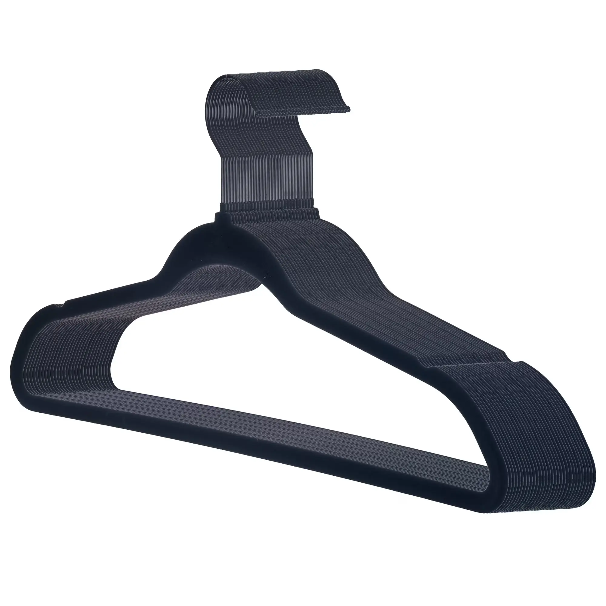 Better Homes & Gardens 30-Pack Classic Black Slim Shape Non-Slip Textured Velvet Hangers - Synthetic Space-Saving Organiser with Hook to Hang Garments, Large Size for Shirts, Sweaters, Closet Organization, Wire Neck