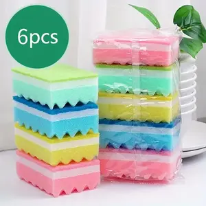 6-Piece High-Density Wavy Sponge – Random Colors Household Cleaning