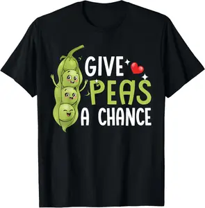 Vegan Vegetable Give Peas A Chance Earth Day T-Shirt Pure Cotton Graphic Tees Menswear Top: Gifts for Men & Women