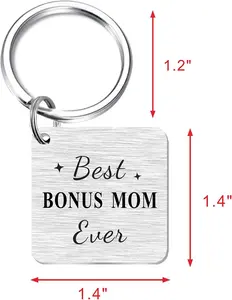 Bonus Mom Keychain Gifts from Daughter Son, Step Mother Christmas Birthday Keychain for Stepmom, Best Bonus Mom Ever Present for Women