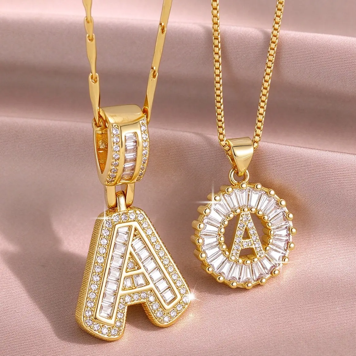 2 Pack Dainty Initial Letter Necklaces for Women, 14K Gold-Plated Baguette Cubic Zirconia Letter Pendants, Hypoallergenic Adjustable Layered Chains, CZ Nameplate Necklace, A-Z stack Initial Jewelry Gifts for Birthday, Wedding, Anniversary & Party