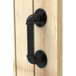 9.6" Pipe Barn Door Pull Handle Black Rustic Industrial Grab Bar, Sliding Door Barn Handles, Towel Bar, Handrail and Pulls Handles for Stairs
