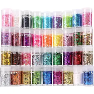 Chunky and Fine Glitter Mix, 36 Colors Chunky Sequins & Fine Glitter Powder Mix, Cosmetic Makeup Flakes for Face Body Eye Nail Art Resin Epoxy