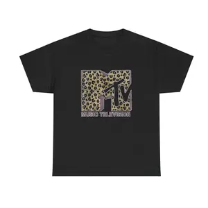 MTV Classic Leopard Print T-Shirt: Striking Logo Tee That Channels Iconic 80s and 90s Music Television Vibes, Ideal for Family Matching Outfits