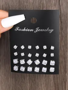Fashionable Geometric Shape Design Stud Earrings, 24pcs Minimalist Trendy Artificial Zircon Inlaid Stud Earrings, Fashion All-match Ear Jewelry for Women for Daily Cloth Decor, Ear Studs