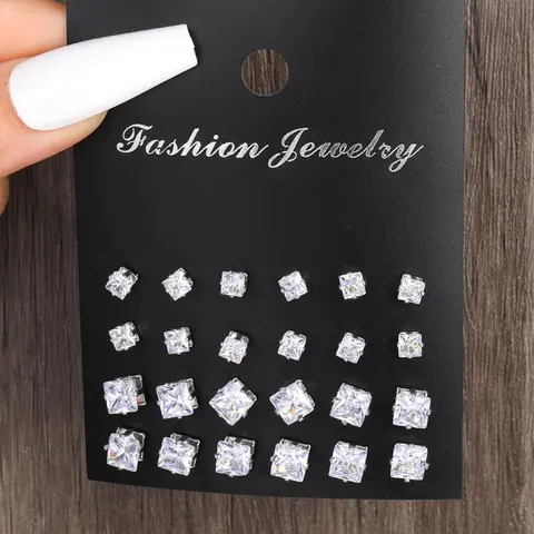Fashionable Geometric Shape Design Stud Earrings, 24pcs Stud Earring Pack Minimalist Trendy Artificial Zircon Inlaid Stud Earrings, Fashion All-match Ear Jewelry for Women for Daily Cloth Decor, Ear Accessories, Ear Studs, Stud Earrings Set