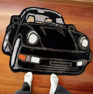Carrera Black Car Rug for Home Decoration, Soft and Fluffy Rugs for Bedroom Living Room Bathroom, Mats Carpets, Car Rug, Home Essentials, Home Decor, Christmas Gifts,Cartoon Car Plush , Floor Mat, Christmas Decoration