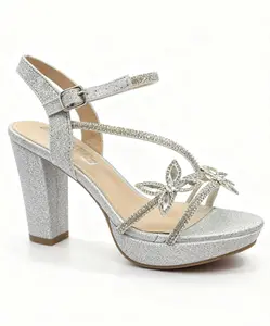 Women’s Rhinestone Butterfly Platform Heels – Chunky Heel Sandals for Prom, Graduation, Wedding & Party
