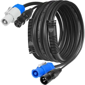 3 Pin DMX & Power Con Combo Link  5 ft - 13AWG Power Control DMX Male to Female Cord for Lighting Fixtures