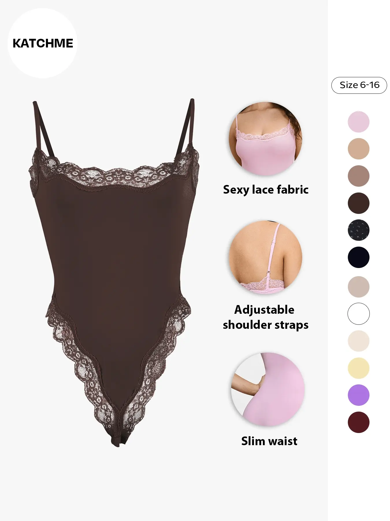 Women's Underwear Sexy Solid Color Spaghetti Strap Lace Trim Soft Shapewear Bodysuit