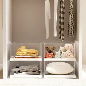 4 Pack Stackable Closet Organizers and Storage Shelves, Transparent Multifunctional Foldable Sweater Storage for Closet, Bathroom, Kitchen, Cupboard, Laundry Room and Office