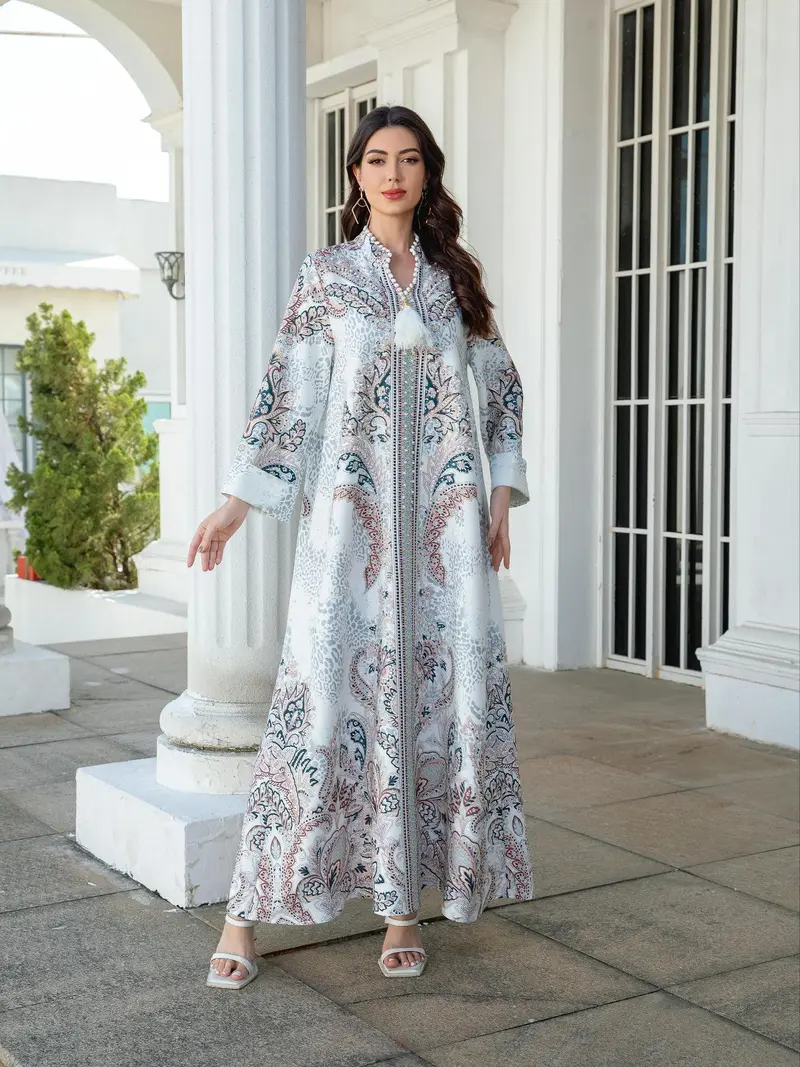 knee length dresses for ladies Diamond-encrusted Webbing Loose Hem Jalabiya Dress – Abayaya main image 1