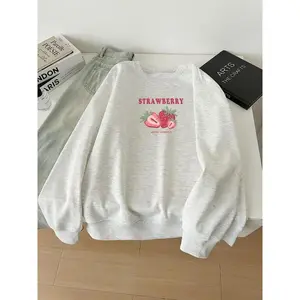 Women's Strawberry Print Crew Neck Sweatshirt, Casual Long Sleeve Pullover for Fall & Winter, Women's Clothes for Daily Wear