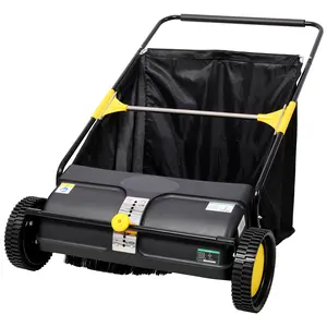 Hand Push Lawn Sweeper, 26 Inch Leaf & Grass Collector 7 cu. ft Hopper Bag Capacity. with Adjustable Brush Height