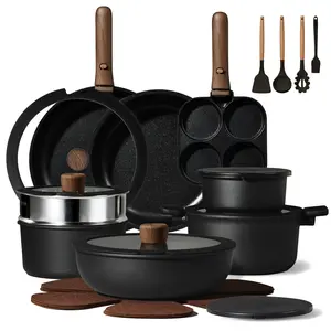 [Official]CAROTE 26pcs Cream White/Pure Black Nonstick Detachable Cookware Set, Pots and Pans Set, Dishwasher Safe