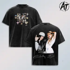 Sabrina ft Billie Billie Shirt – Short n’ Sweet Tour 2026 Graphic T Shirt, Vintage Washed Pop Duo Concert Tee, Double Sided Photo Collage Streetwear, Oversized Heavyweight Cotton Unisex Top, Music Fan Merch Gift for Men Women Apparel