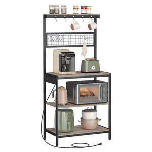 【Holiday Haul】VASAGLE Bakers Rack with Charging Station, 80 cm Coffee Bar with Adjustable Storage Shelf, Microwave Stand, Grid Panel, 12 Hooks, for Kitchen 【Holiday Haul】VASAGLE Bakers Rack with Charging Station, 80 cm Coffee Bar with Adjustable Storage Shelf, Microwave Stand, Grid Panel, 12 Hooks, for Kitchen