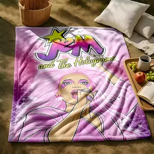 Classic animated character design of Jem and The Holograms themed flannel blanket, Flannel throw blanket, Microfiber comfortable flannel sofa blanket, suitable for beds and sofas, all-season use, digitally printed pattern, 100% polyester material