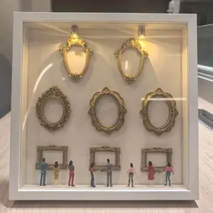 1PC DIY Mini Museum Shadow Box Memory Display Case with Figurines Gold Frame Valentine's Day Custom Shadowbox for Anniversary Wedding Home Decoration Easy Assembly Durable Sturdy Frame