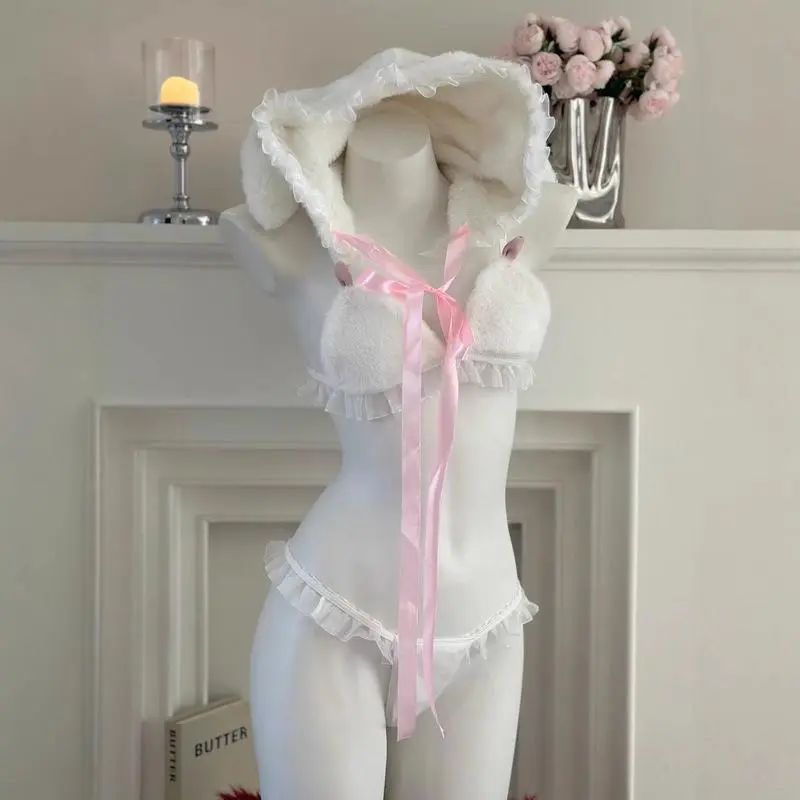 Women's Lingerie Set, 3-Piece Sexy Bunny Girl Plush Cosplay Outfit with Sweet Bow Accents, Lingerie For Women, Spicy Lingerie