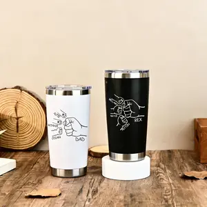Dad Fist Bump Kids Names 30oz Tumbler Cup, Personalized Stainless Steel Insulated Travel Mug, Fathers Day Gift for Daddy