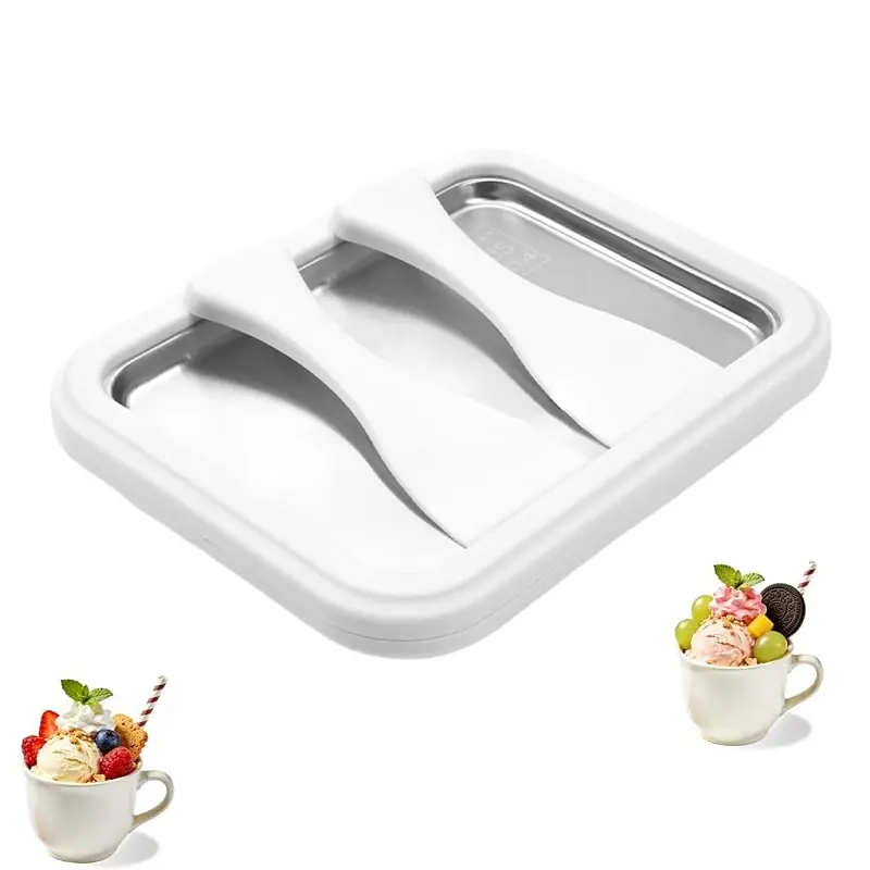Rolled Ice Cream Maker Tray with 2 Scrapers 304 Stainless Steel Ice Cream Roll Pan Home Ice cream Tray for DIY Ice Cream Yogurt Sorbet Enjoy DIY Time