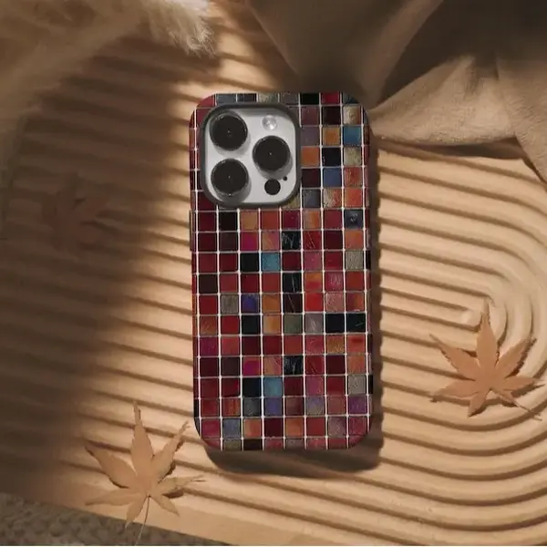 Vintage Agate Square Phone Case, Faux Celestial Stainted Glass Tiles iPhone 17 16 15 14 13 12 11 X 8, Unique Artistic Design Gift, Mosaic Trendy, Unique Accessories, Durable