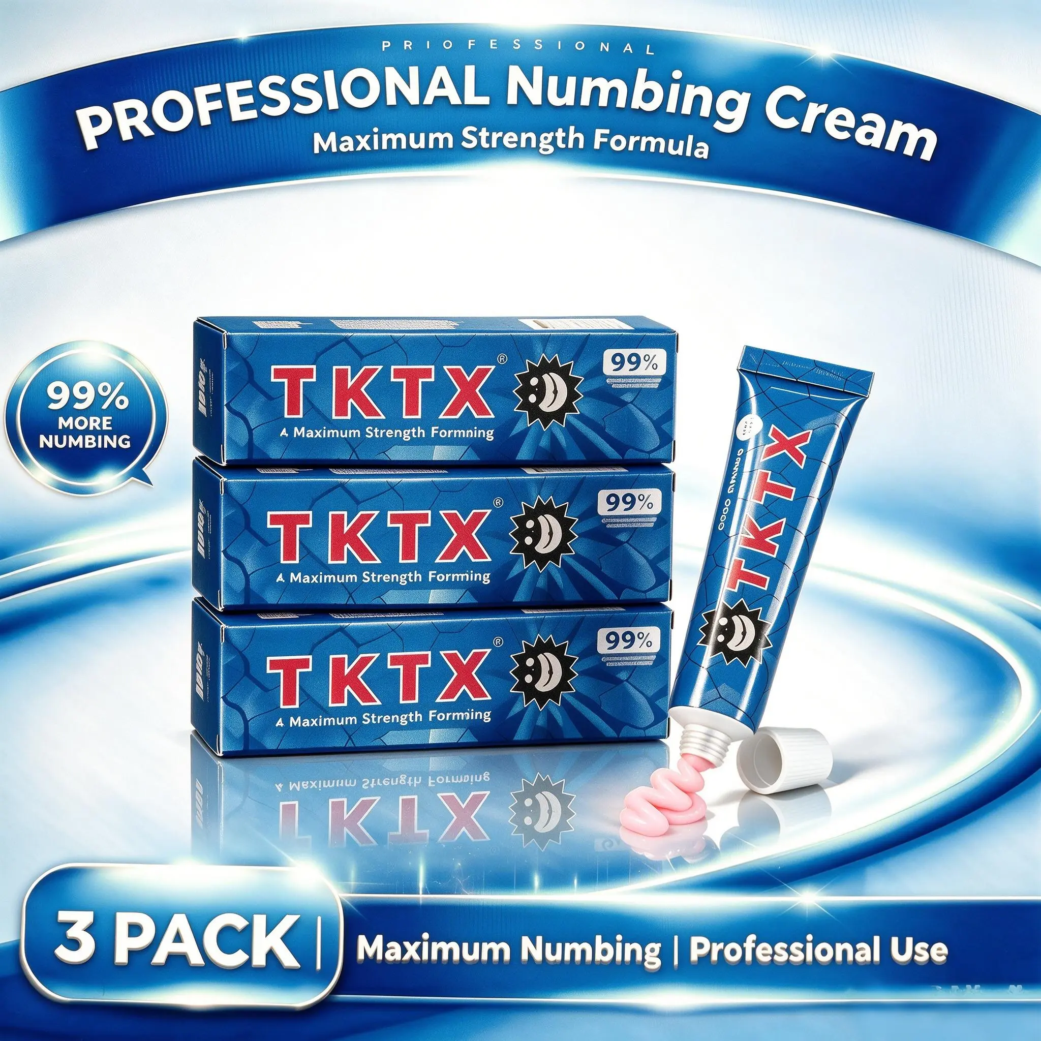 TKTX 3 Pack Deep Numbing Tattoo Soothing Cream 99% Maximum Enhanced Strength 6-8 Hours Long Lasting Fast Absorbing Non-Greasy Painless Ointment for Waxing Piercing Permanent Makeup Tattoo Aftercare Supplies for All Skin Types & Artists