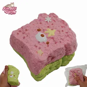 Teddy Bear Two-Slice Toast Squishy, Handmade taba squishy, Food-Grade Silicone Slow-Rising Rebound Squishy, Sticky Squeeze Toys Gift, Fidget Toys for Stress Relief, Non-Toxic Sensory Toys (8.11oz/230g)