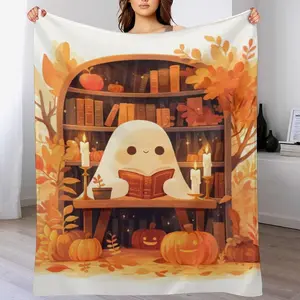 Thanksgiving Ghost Reading Blanket Autumn Blanket, Throw Blanket for Flannel Blankets Lightweight Cozy for Bed Couch Sofa 80"x60"