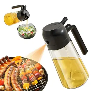 Premium Glass Oil Bottle 16oz - 2 in 1 Oil Dispenser & Sprayer for Cooking Olive Oil Mister for Air Fryer Frying Salad BBQ Black