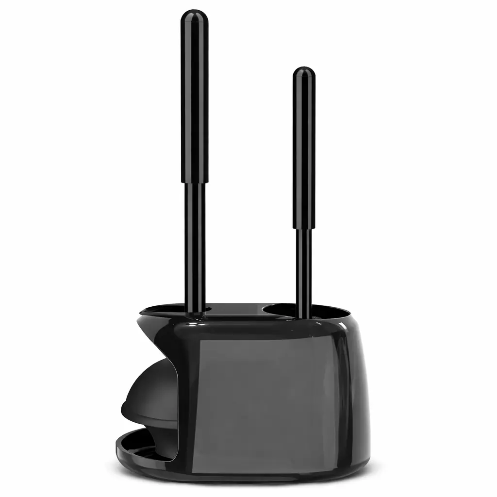 Modern Toilet Brush & Plunger Set with Holder – Heavy Duty Bathroom Cleaning Kit, Compact Semi-Hidden Design, Deep Cleaning Toilet Brush Set (Black)