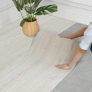 Self Adhesive Vinyl Flooring Roll 23.6"x 393"/64 Sq.Ft Wood Grain Peel Stick Floor Tiles, Wear-Resistant and Waterproof Vinyl Plank Flooring for Bedroom Living Room Office Balcony RV White Grey