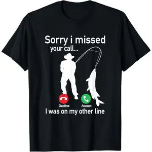 Women's fishing humor and phone call pun Graphic T-Shirt - Short Sleeve Crew Neck Regular Fit Casual Wear | Soft & Breathable Fabric, Durable Print, Everyday Comfort, Machine Washable, humorous and playful with a minimalist graphic design a fisherman