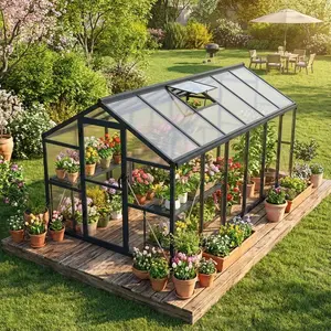 8x12ft Greenhouse, Large Walk-in Greenhouse for Outdoors with Roof Vent & Lockable Outward-Opening Swing Door, Heavy Duty Aluminum Frame Polycarbonate Green House for Garden,Backyard,Lawn,Grey