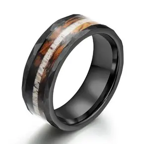 Rings By Pristine Black Hammered Tungsten Charred Whiskey Barrel Men's Wedding Band