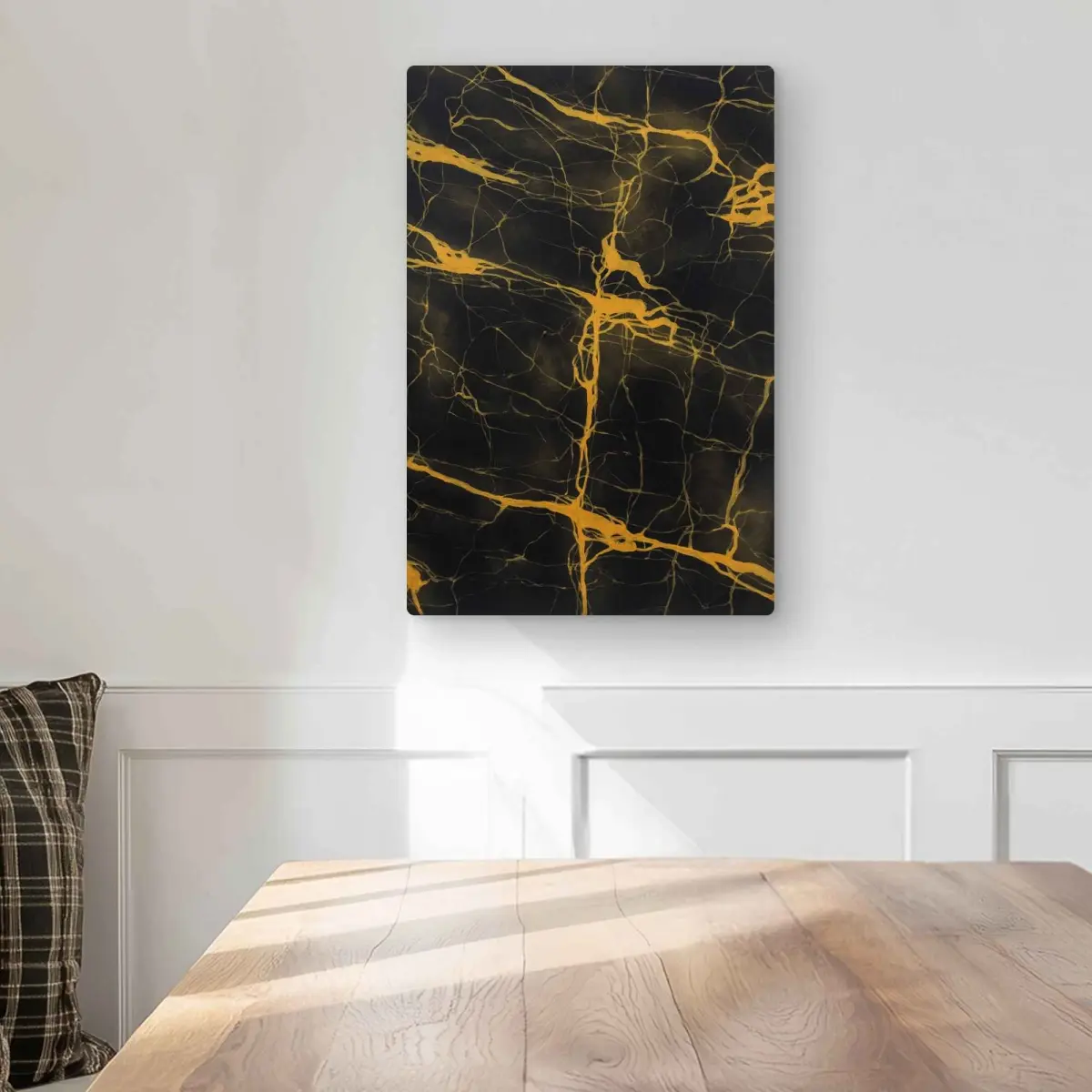 212 MAIN Black & Gold Marble Veins Aluminium Wall Art - 12x18 in Scratch-Resistant Minimalist Design Industrial Abstract Metal Print, Artistic Modern Art Home Decoration for Room, Gold Wall Arts, Marbling Wall Arts