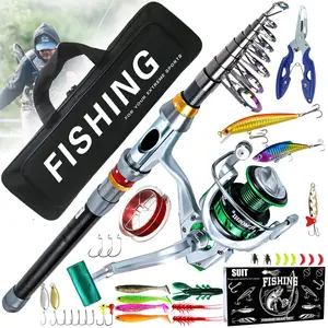 Fishing Rod & Reel Set, Telescopic Fishing Pole & Spinning Reel & Fishing Carrier Bag, Fishing Accessories for Travel Saltwater Freshwater Fishing, Fishing Gear Set