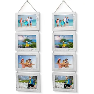 Hanging Picture Frames, Hanging Frames, Picture Collage Wall Decor, 4x6 Photo Collage, White, Multiple Photos, Ladder Style With String, Farmhouse Decor, Chic, Country, Rustic, 4 Slots, 2PK
