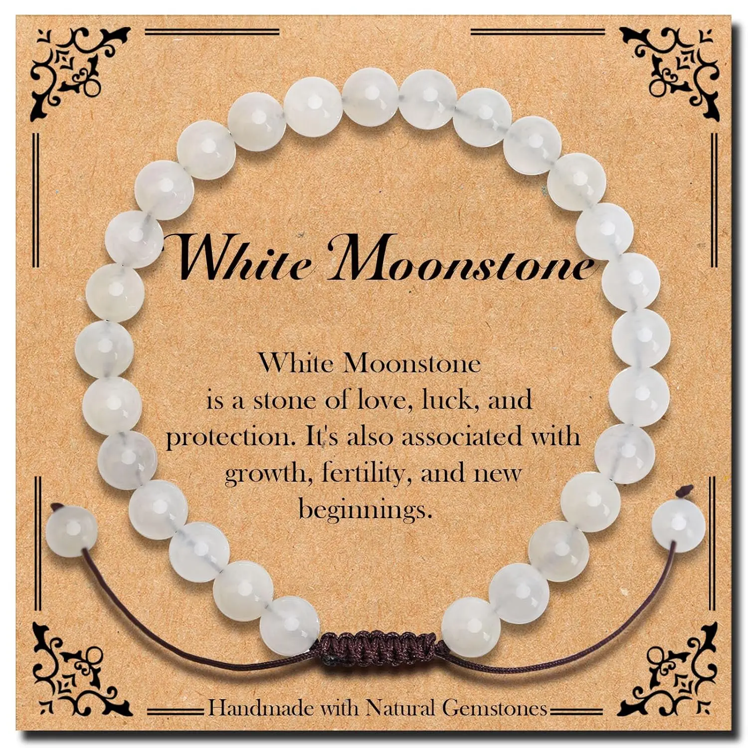 Braided Genuine 6mm Moonstone - Stone of New Beginnings - Bracelet, Elegant Handcrafted Natural Gemstone Crystal Bracelet Healing Power Energy Inspirational Gifts with Card for Unisex