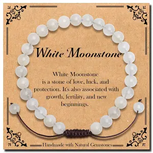 Braided Genuine 6mm Moonstone - Stone of New Beginnings - Bracelet, Elegant Handcrafted Natural Gemstone Crystal Bracelet Healing Power Energy Inspirational Gifts with Card for Unisex