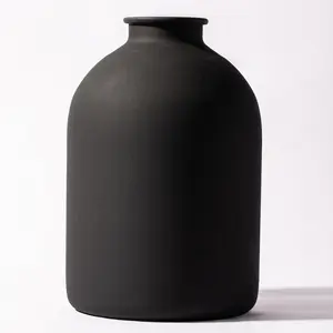 Metal Matte Black Vase 8.7 inch Tall Iron Frosted, Pampas Grass Vase for Centerpieces Minimalist for Home Wedding Boho Decor