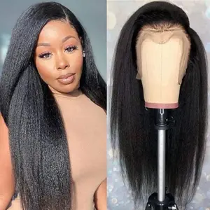 YESWIGS Kinky Straight 13X4 HD Transparent Lace Front Wigs Human Hair Yaki Straight HD Lace Frontal Wig Human Hair Wear and Go Glueless Wig Human Hair Pre Plucked with Baby Hair 4X4 Hd Lace Closure Wigs